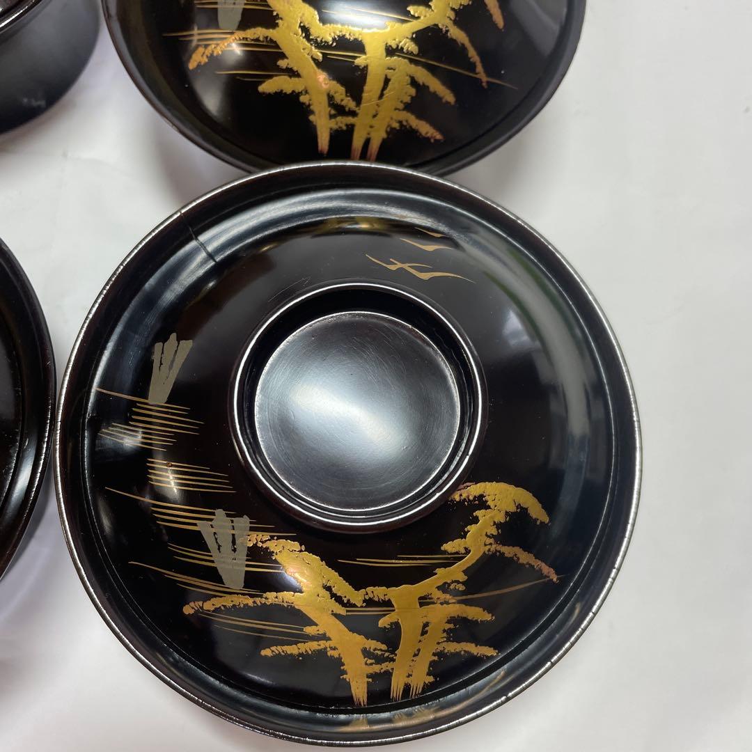 漆器　沈金　金蒔絵　木製　蓋付椀　お煮物椀　吸物椀　8客　骨董品　京都屋　善八