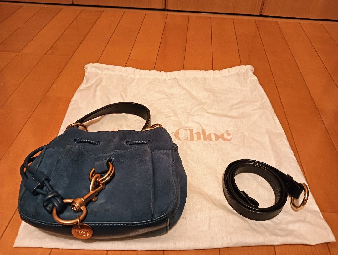 Chloé ネイビーブルー スエード ショルダーバッグ　2way