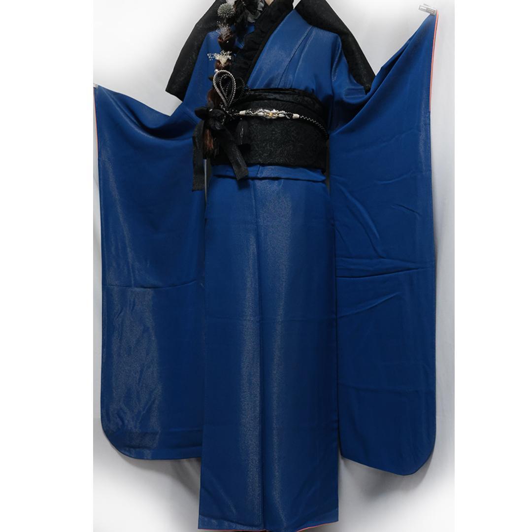 一点のみ！青色◆振袖6点セット160.5cmブルー成人式前撮りフルセットbJ30