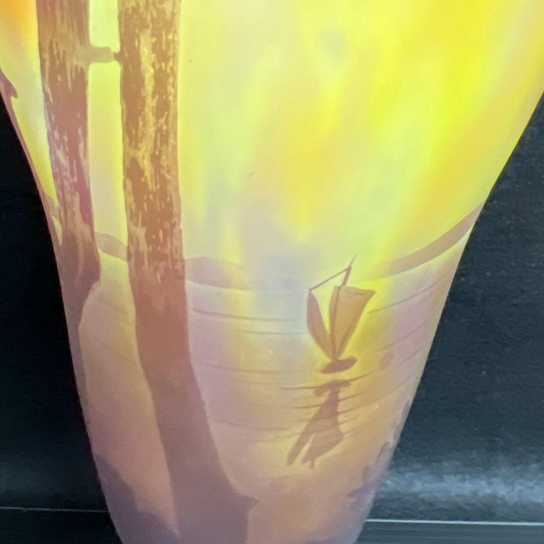 19世紀　ドーム・ナンシー　在銘　異色ガラス溶込酸化腐食彫花入　高さ約35.5㎝