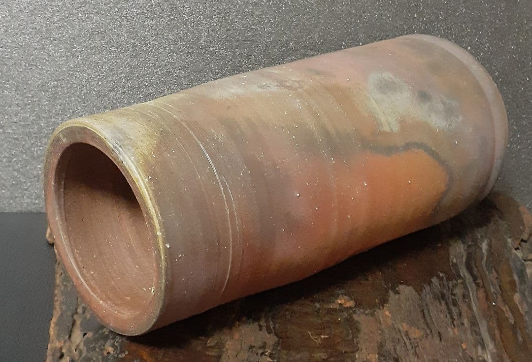 日本工芸会正会員　【藤原和】造　備前花入れ　祖父人間国宝藤原啓　父人間国宝藤原雄