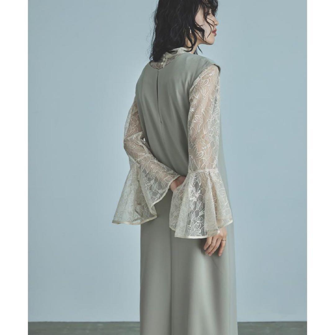 【niana】ベージュ×ミント　スリットドレス ノースリーブワンピース