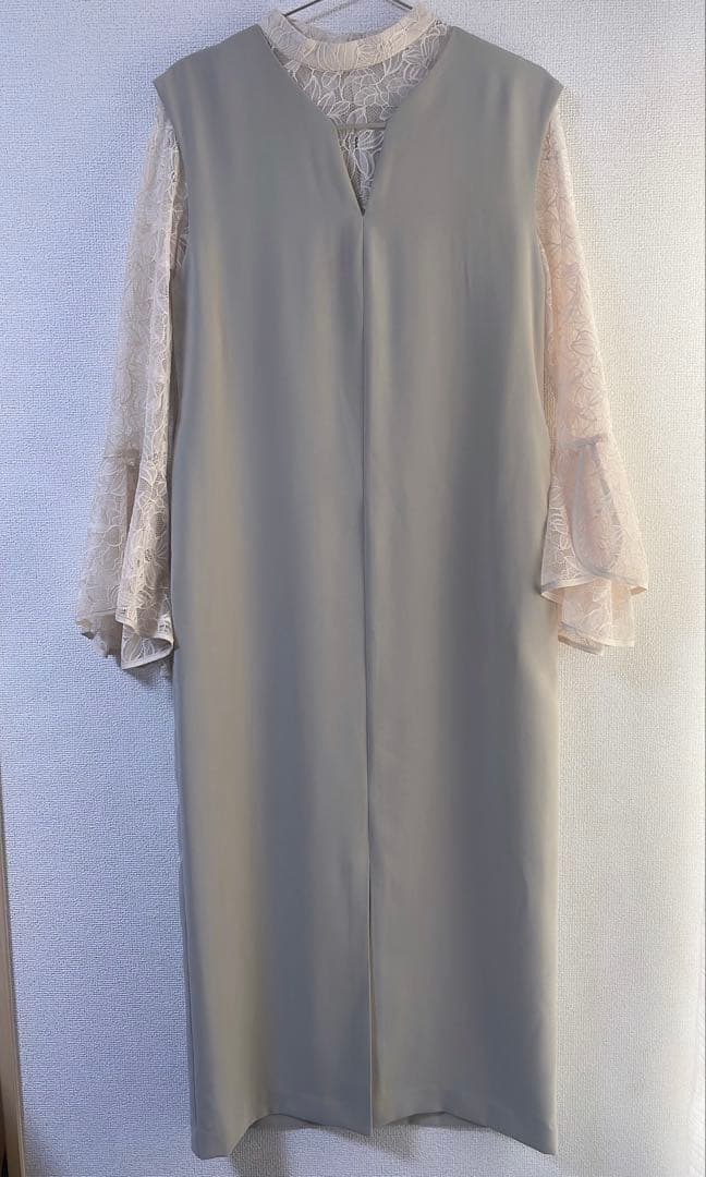 【niana】ベージュ×ミント　スリットドレス ノースリーブワンピース