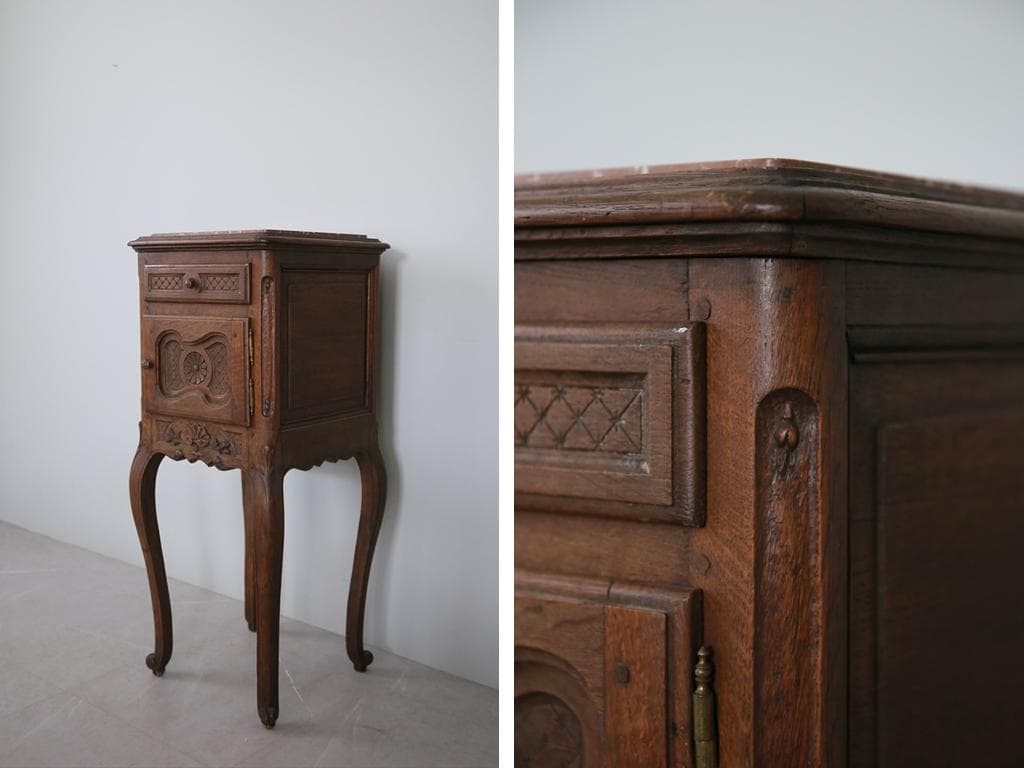 フランスアンティーク大理石キャビネット/ナイトテーブル机/飾り棚(82-132)