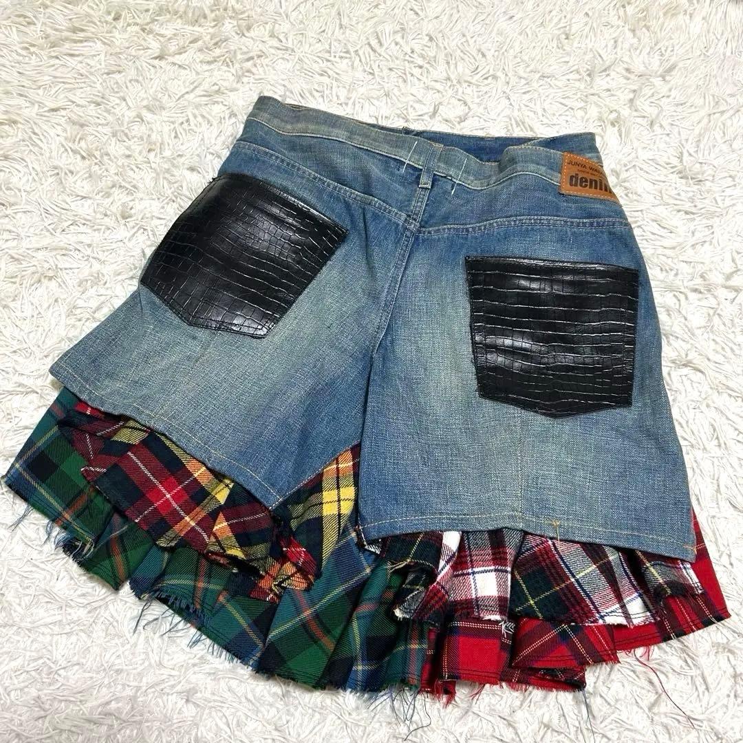 ジュンヤワタナベコムデギャルソン クロコ ドッキング デニムスカート チェック