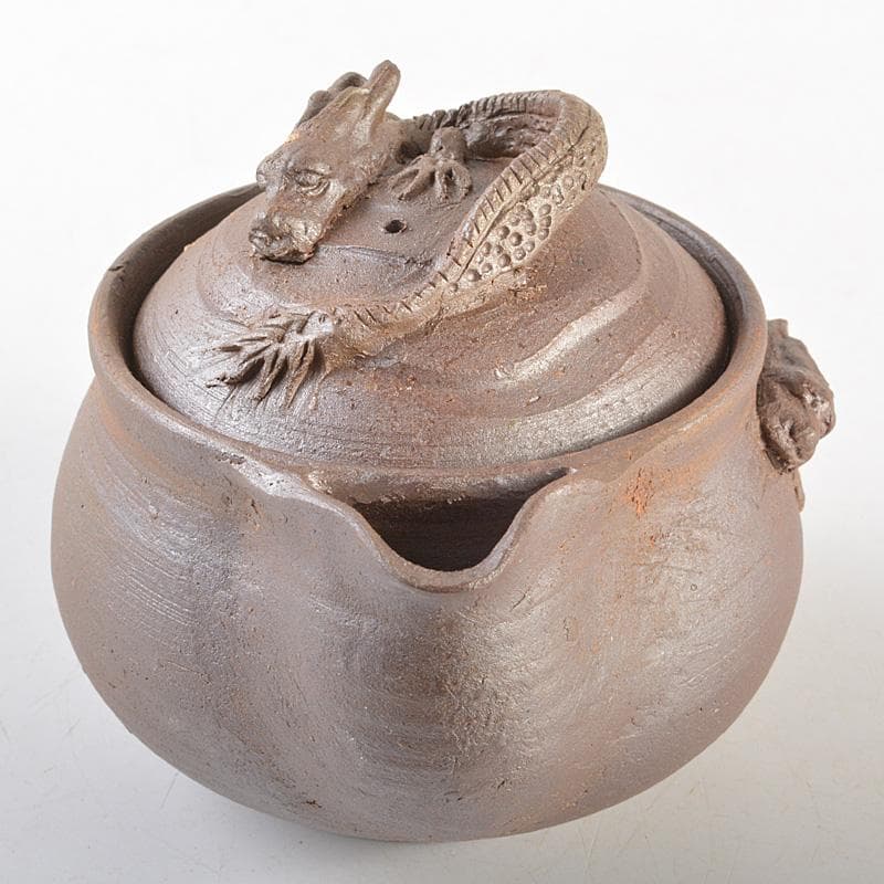 煎茶道具　備前焼　緒方一輝作　宝瓶　共布共箱　M　R7490