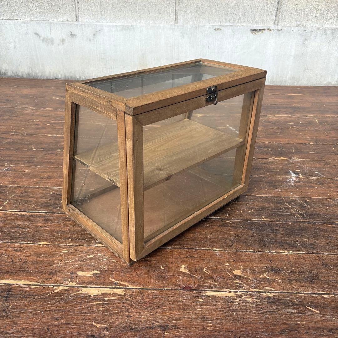 C4 北欧レトロ 木製 ガラスショーケース 扉 2段 ディスプレイラック 飾り棚