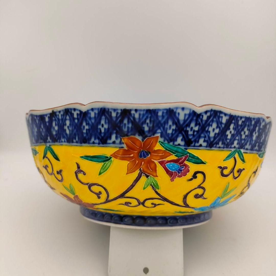 黄交趾 秀峰作 大鉢 清水焼 交趾焼 手描き 菓子鉢 茶道具 フォロー割