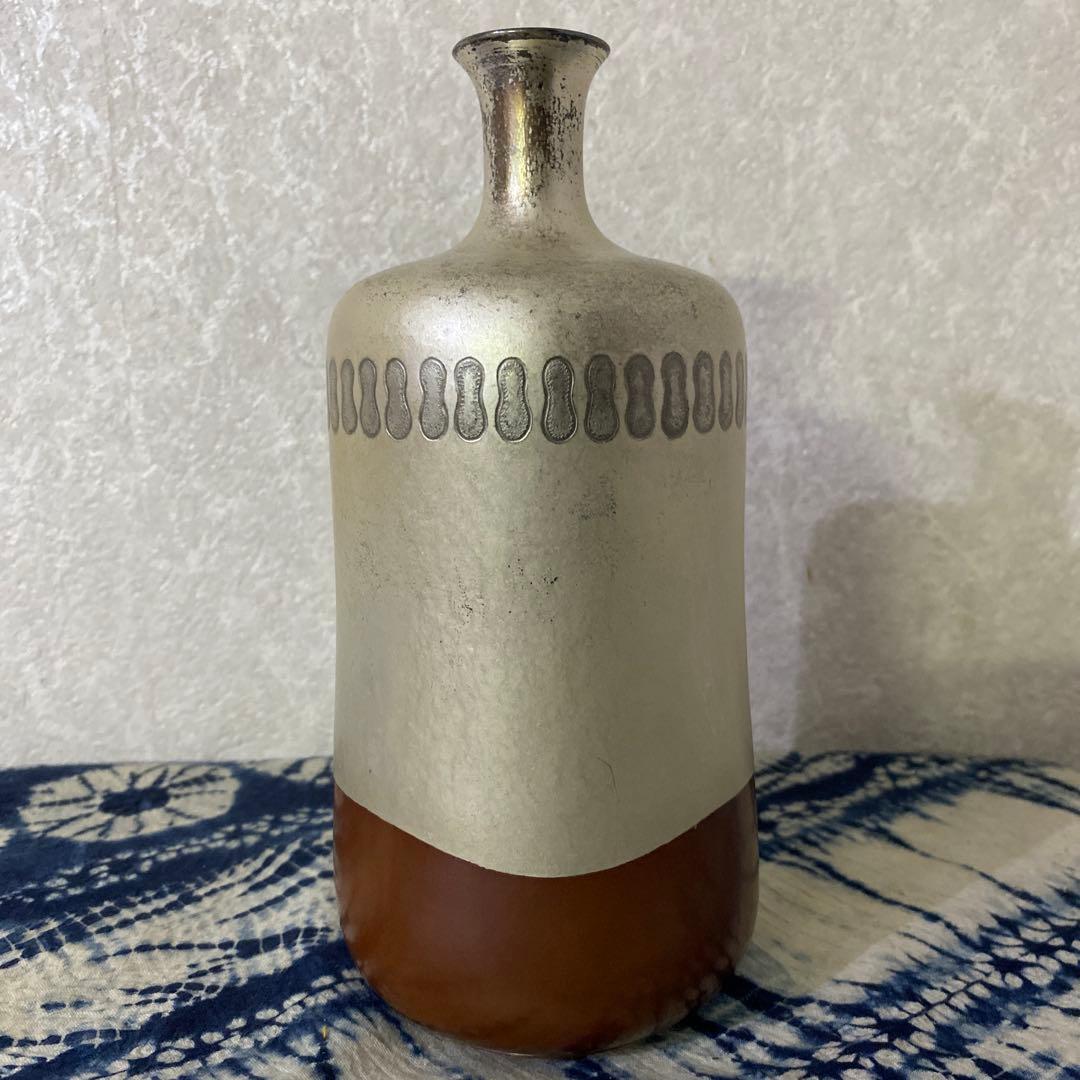 河内光昭作　銀製銅製　花瓶