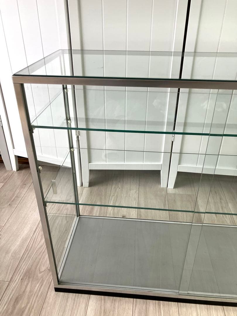 NISSIN アルミ 昭和レトロ ガラスショーケース 2段 ディスプレイ