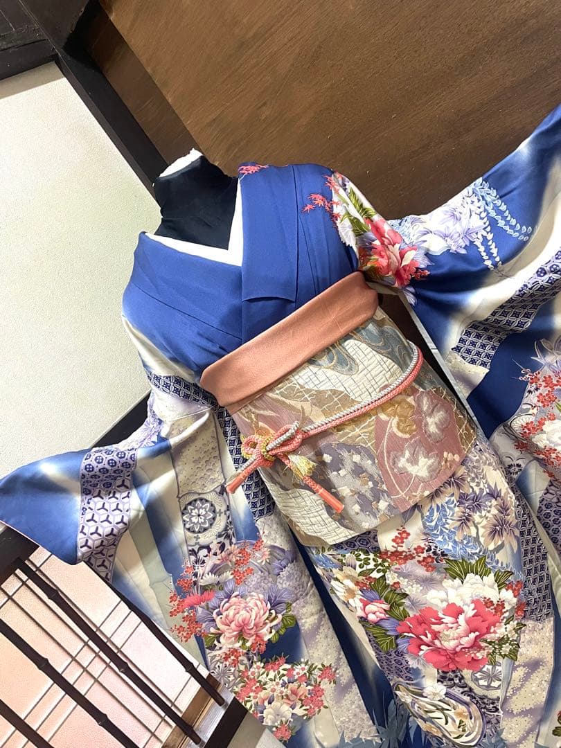 振袖フルセット6点サイズM〜Ｌ花丸文　暈し染め　銀彩　正絹