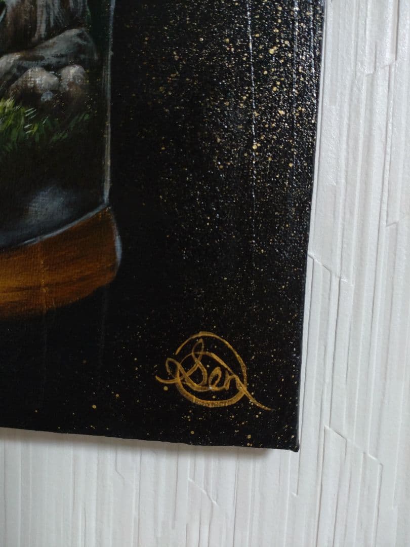 テラリウムの油絵【威厳】1点物の原画アート/作者サイン入り/F3号キャンバス