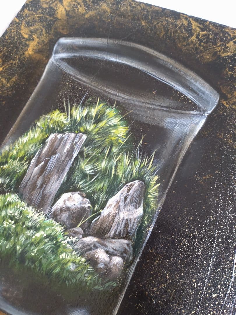 テラリウムの油絵【威厳】1点物の原画アート/作者サイン入り/F3号キャンバス