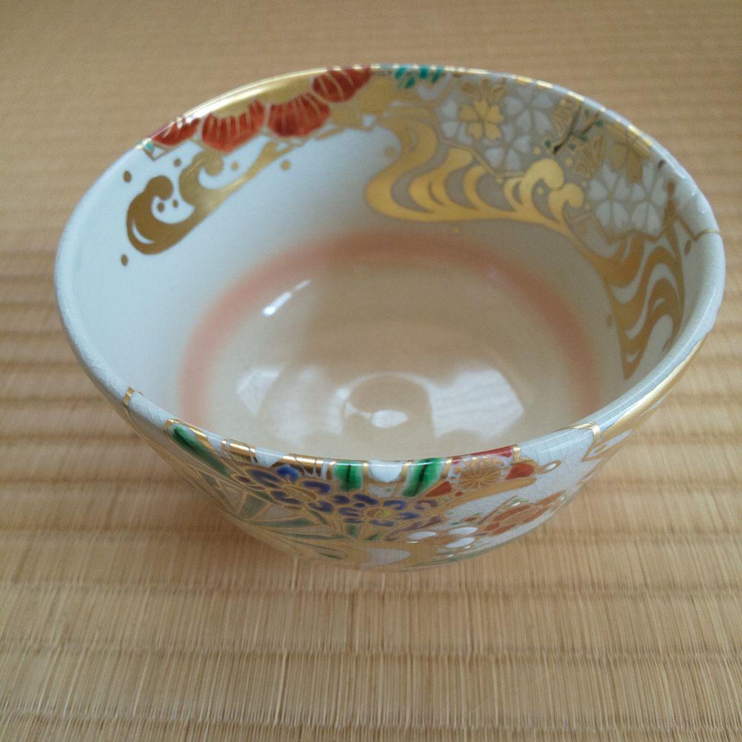 A 194 色絵扇面茶碗 押小路窯 ( 新品未使用品 )