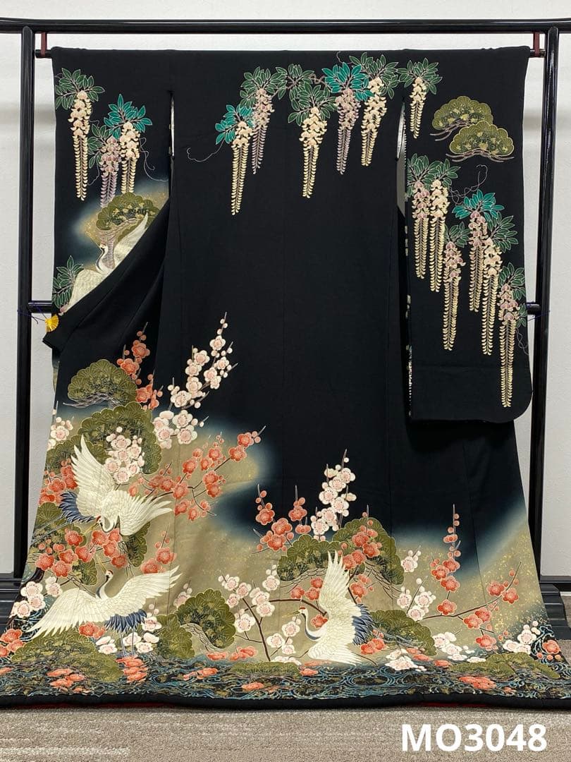 引き振袖 婚礼 花嫁用 鶴 藤 ちりめん比翼付き 正絹 身丈193cm