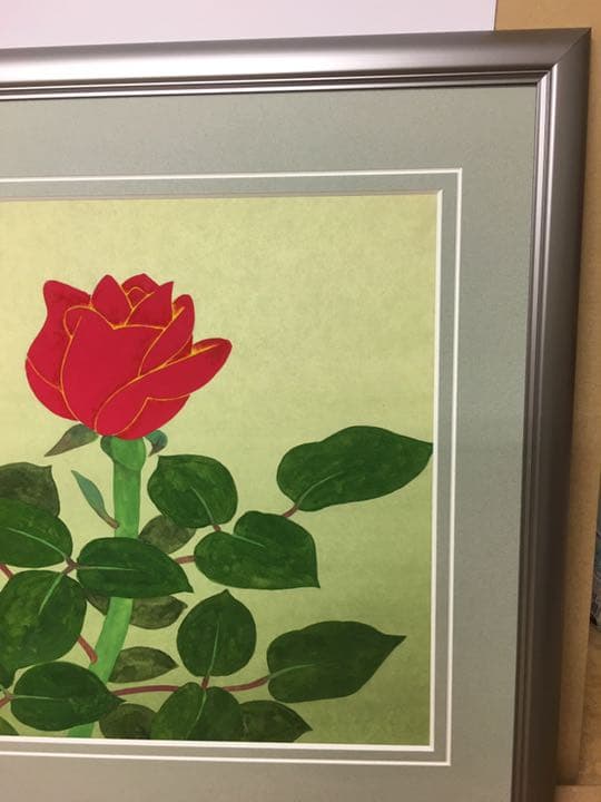 日本画手がき肉筆画. 渓水先生作品赤い花  56センチ×46戦地外す