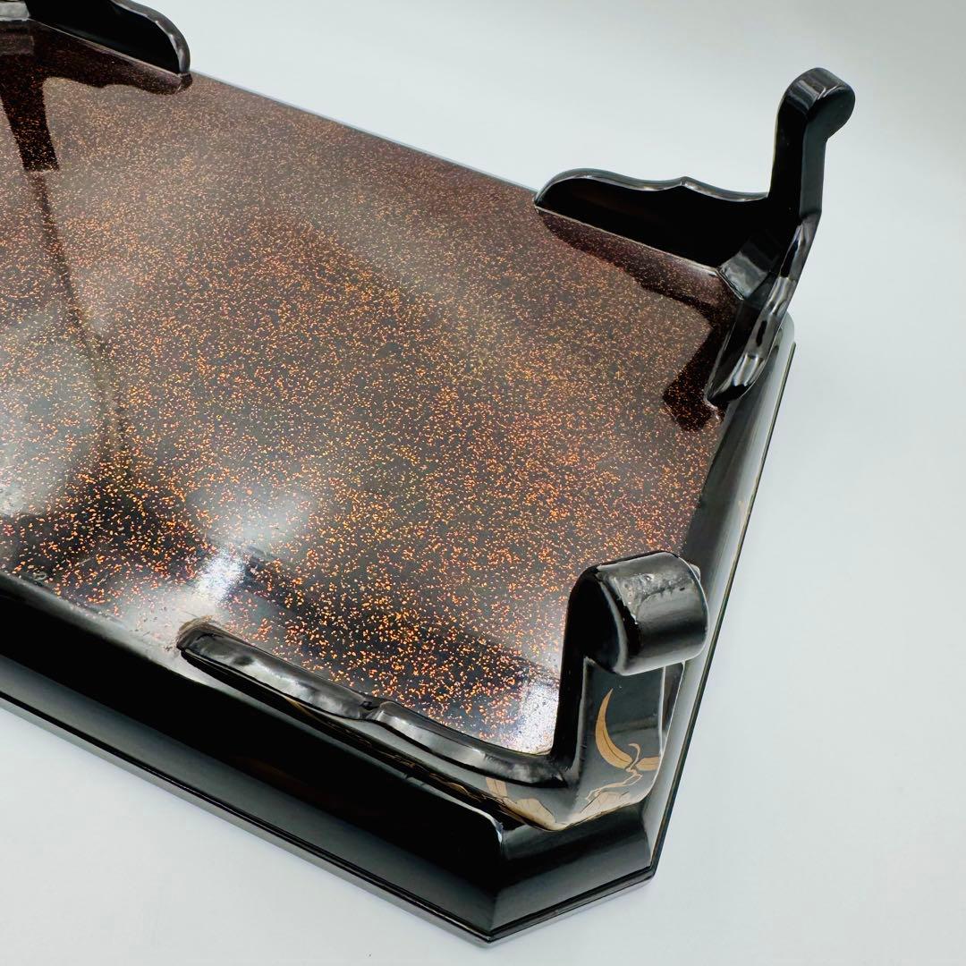 【長野横笛　黒箪花蒔絵香盆　膳　卓】漆芸　木箱　伝統工芸　明治　京漆器　秋草