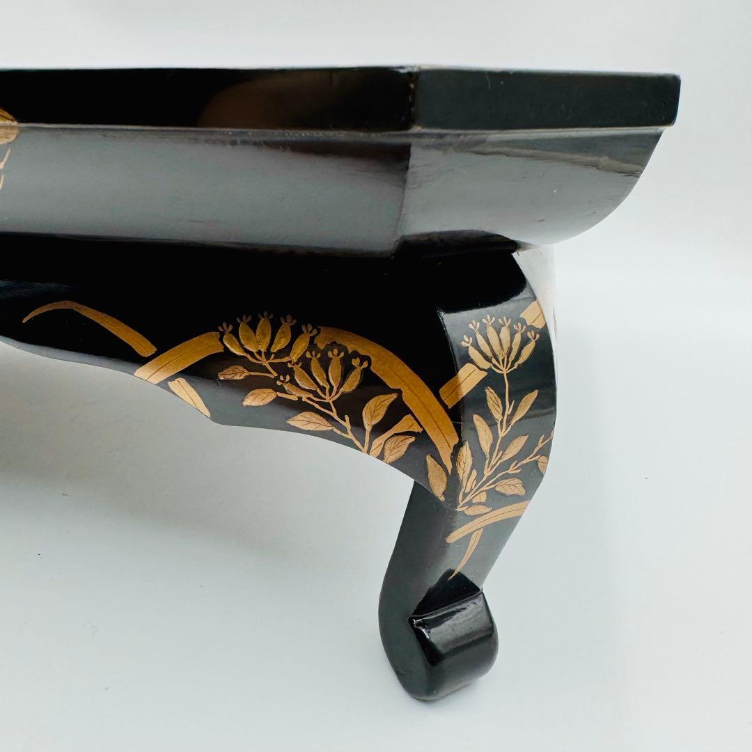 【長野横笛　黒箪花蒔絵香盆　膳　卓】漆芸　木箱　伝統工芸　明治　京漆器　秋草