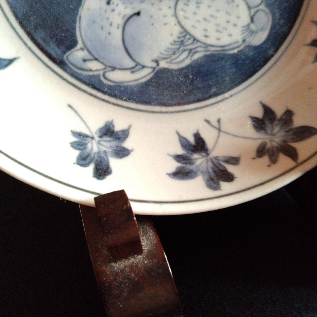 古伊万里染付鹿紅葉文皿