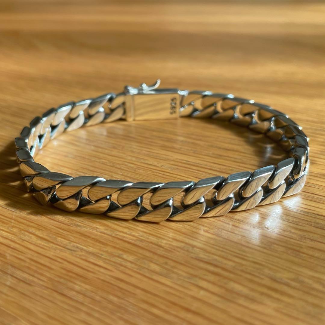 シルバー925鑑定済 喜平チェーンブレスレット キューバン8mm×20cm