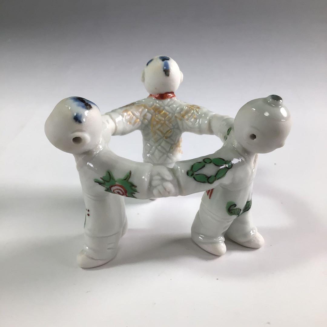 Ｒ１０１　蓋置　『林邦佳作』『不傳庵宗実　箱書』『三ツ人形蓋置』　共箱　茶道具