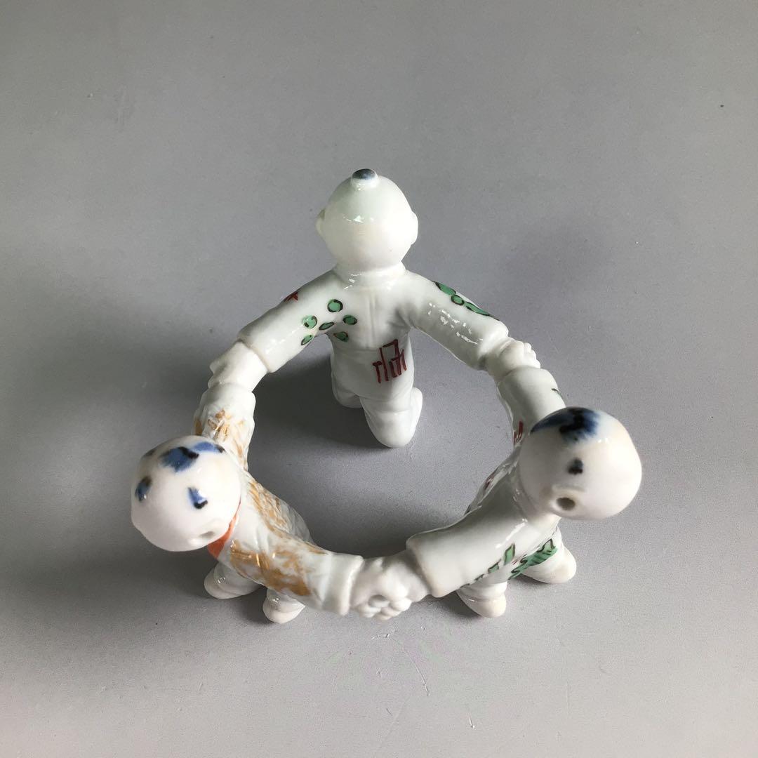 Ｒ１０１　蓋置　『林邦佳作』『不傳庵宗実　箱書』『三ツ人形蓋置』　共箱　茶道具