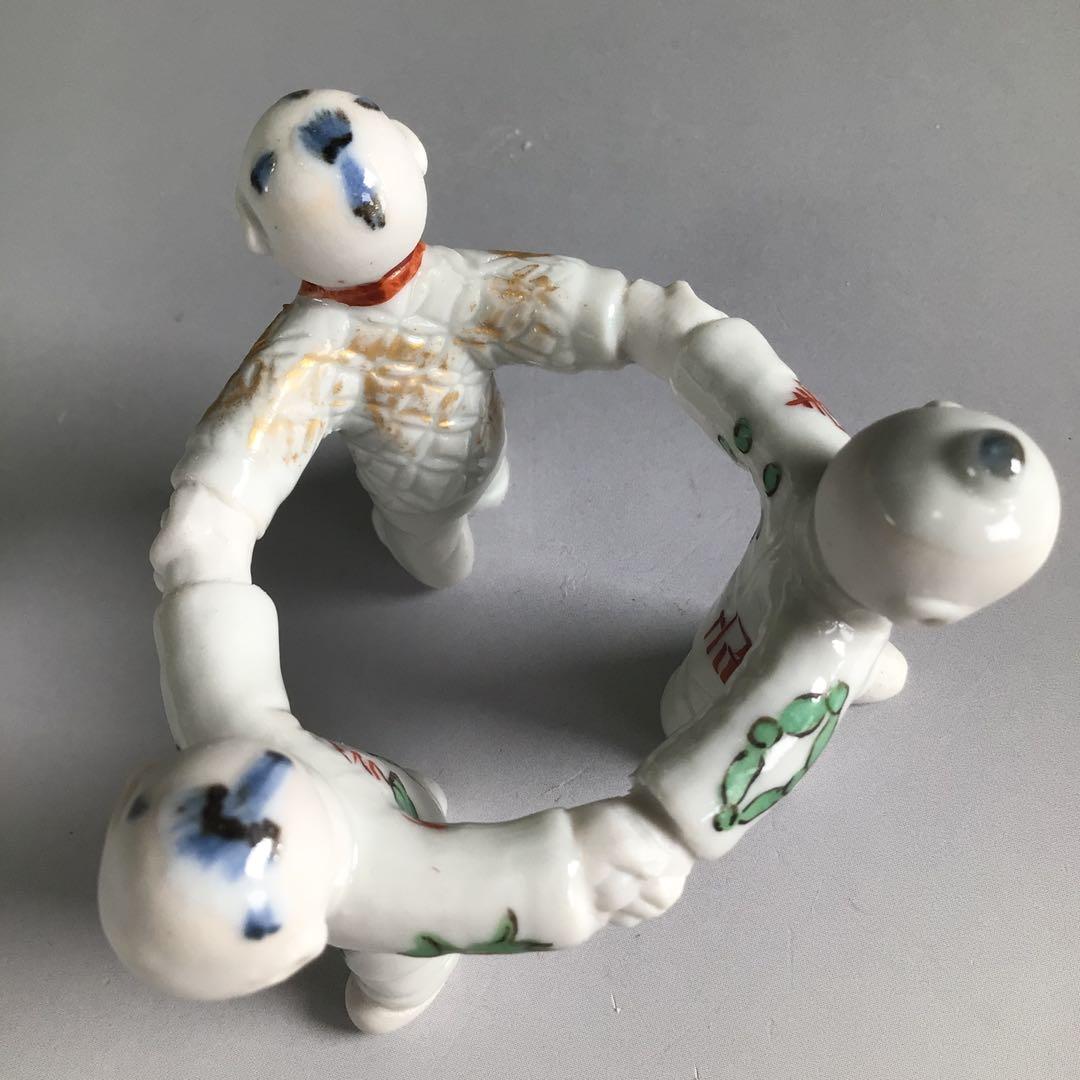 Ｒ１０１　蓋置　『林邦佳作』『不傳庵宗実　箱書』『三ツ人形蓋置』　共箱　茶道具