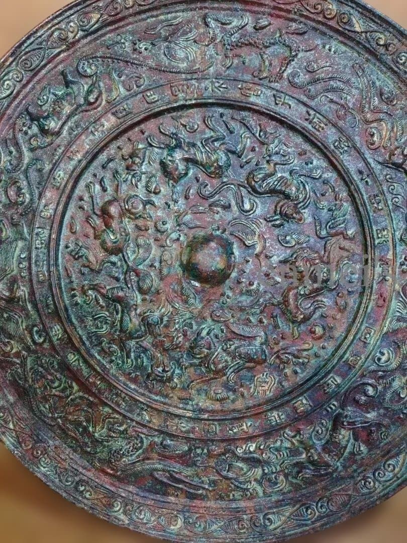 中国古美術 青銅鏡 銅鏡 神獣文 鏡美術 浮彫 彫刻 工芸 唐物 骨董 風水鎮宅