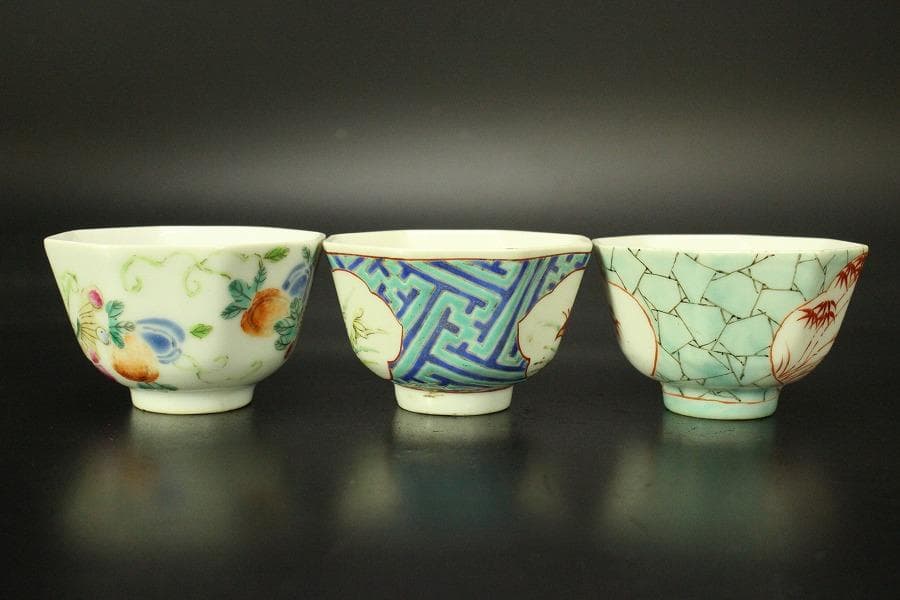 中国美術 煎茶 色絵碗 六客(ZE509)