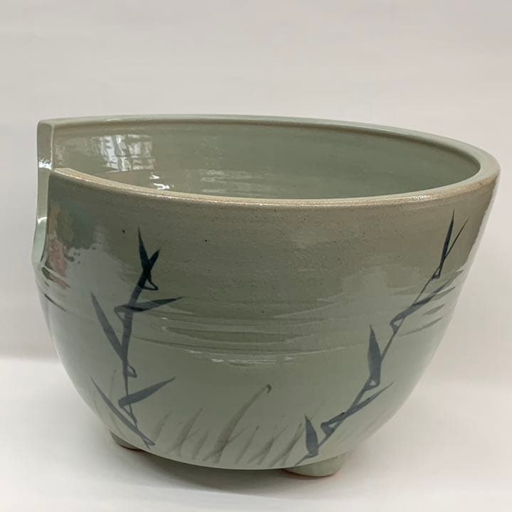 【紅鉢】西尾香舟　青磁　葦の絵