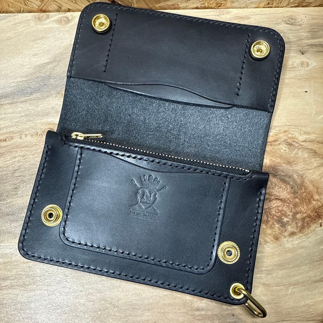 150 カスタム ミドル トラッカーウォレット 姫路レザー オイルヌメ 真鍮 黒