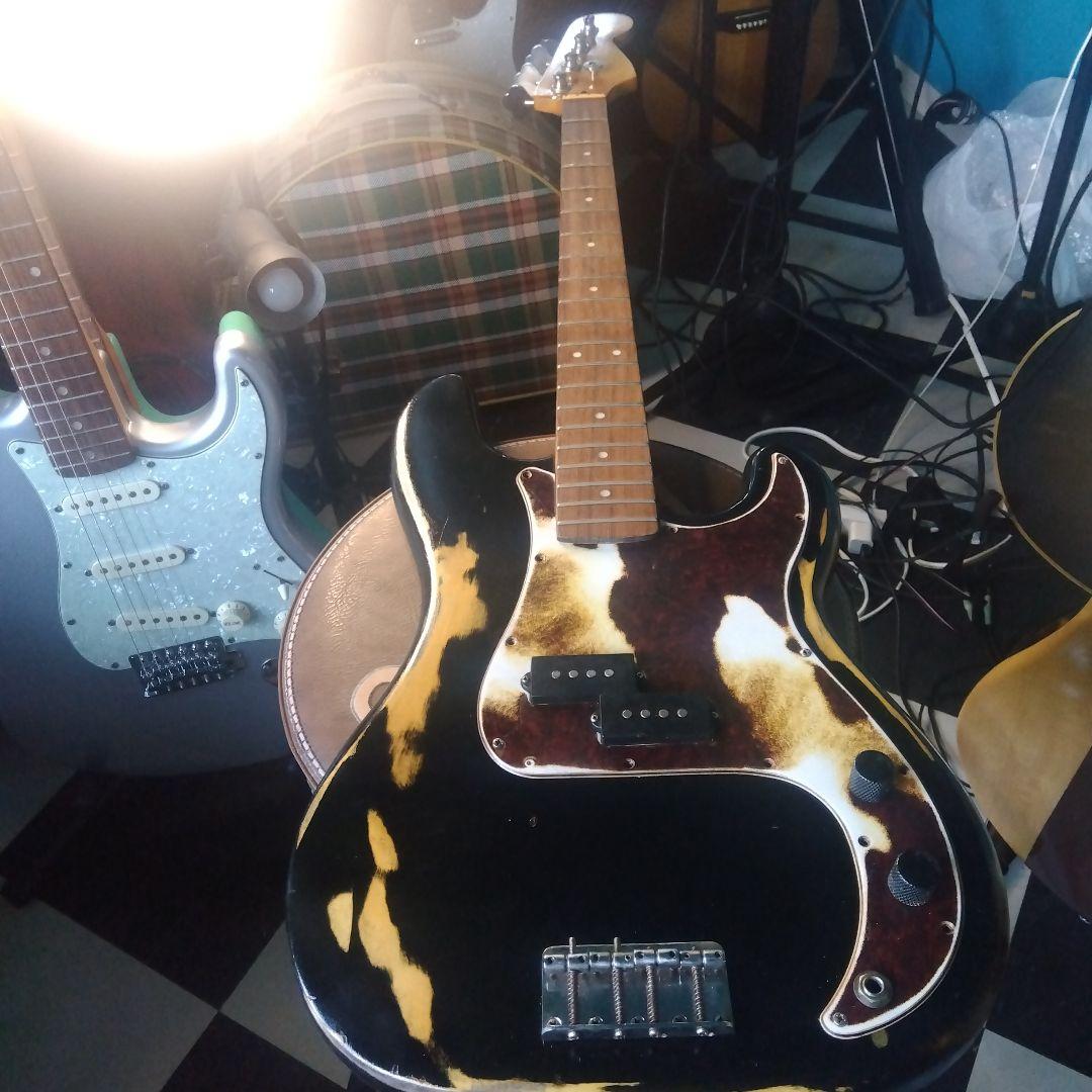 あ*ら様 カスタムエレキベース ブラック/ブラウン！ジャンク…
