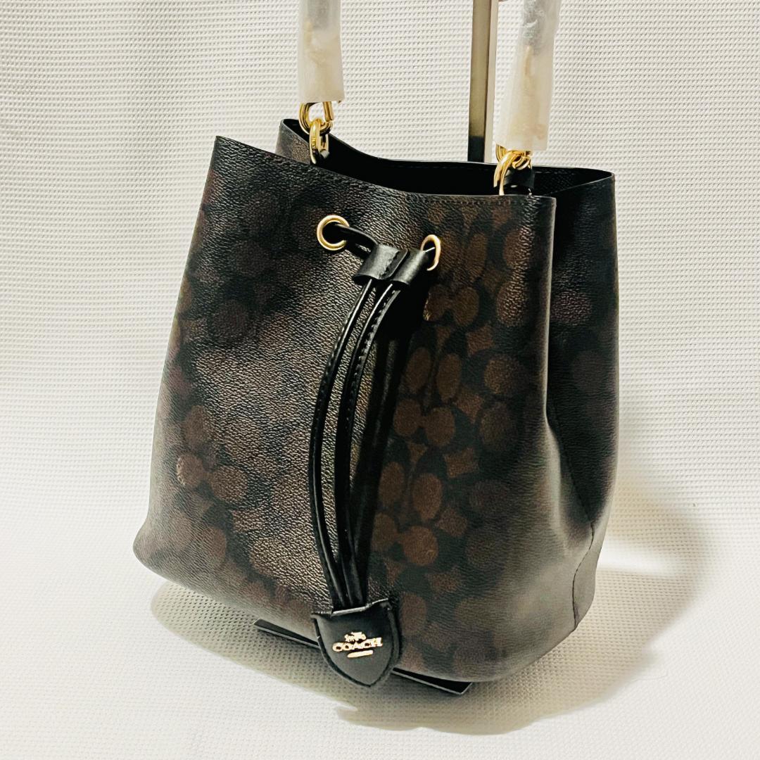 COACHコーチ シグネチャー ローアン バケット バッグ ブラウン キャンバス