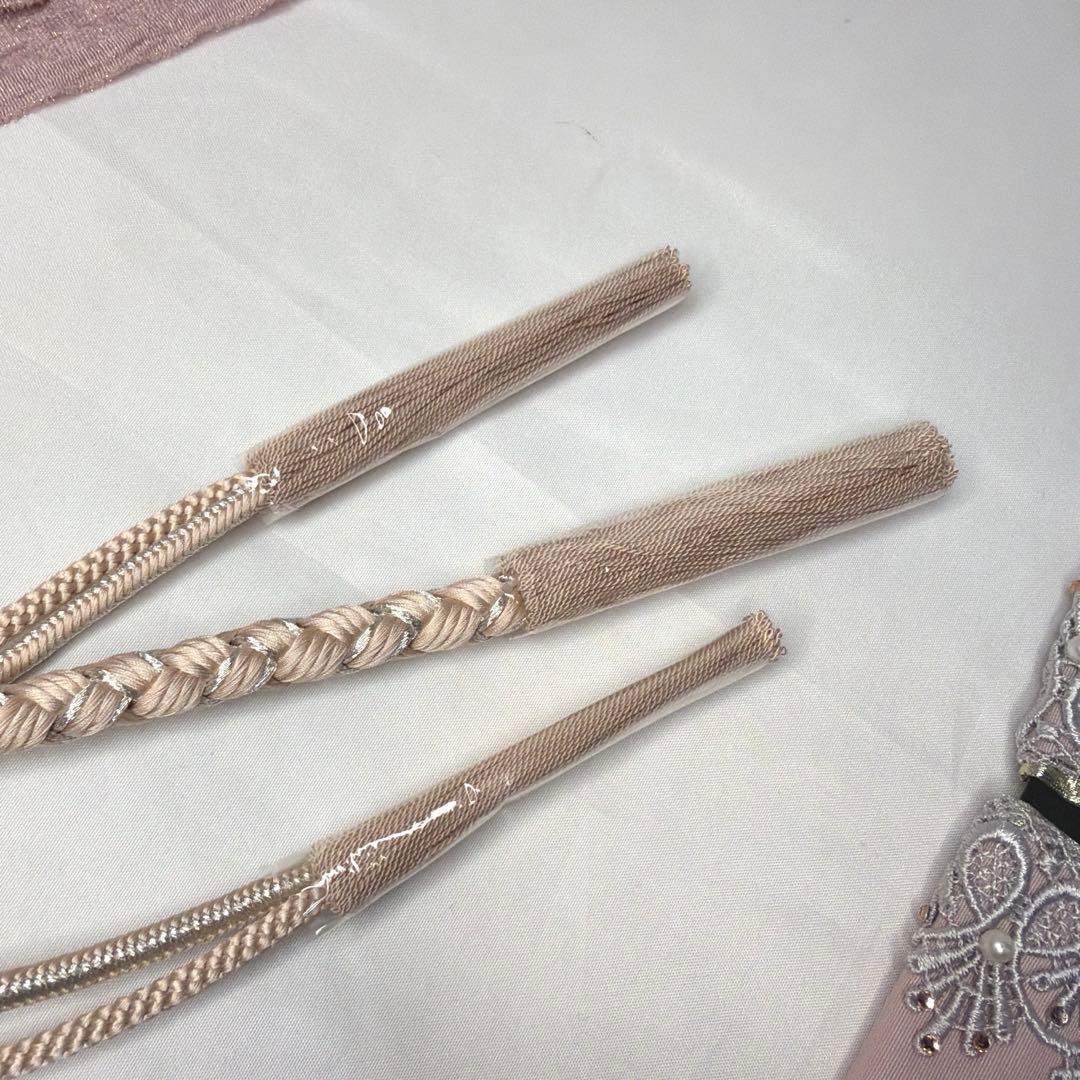 新品　振袖用　2027年モデル　帯締め　帯揚げ　半襟　重ね襟　くすみピンク