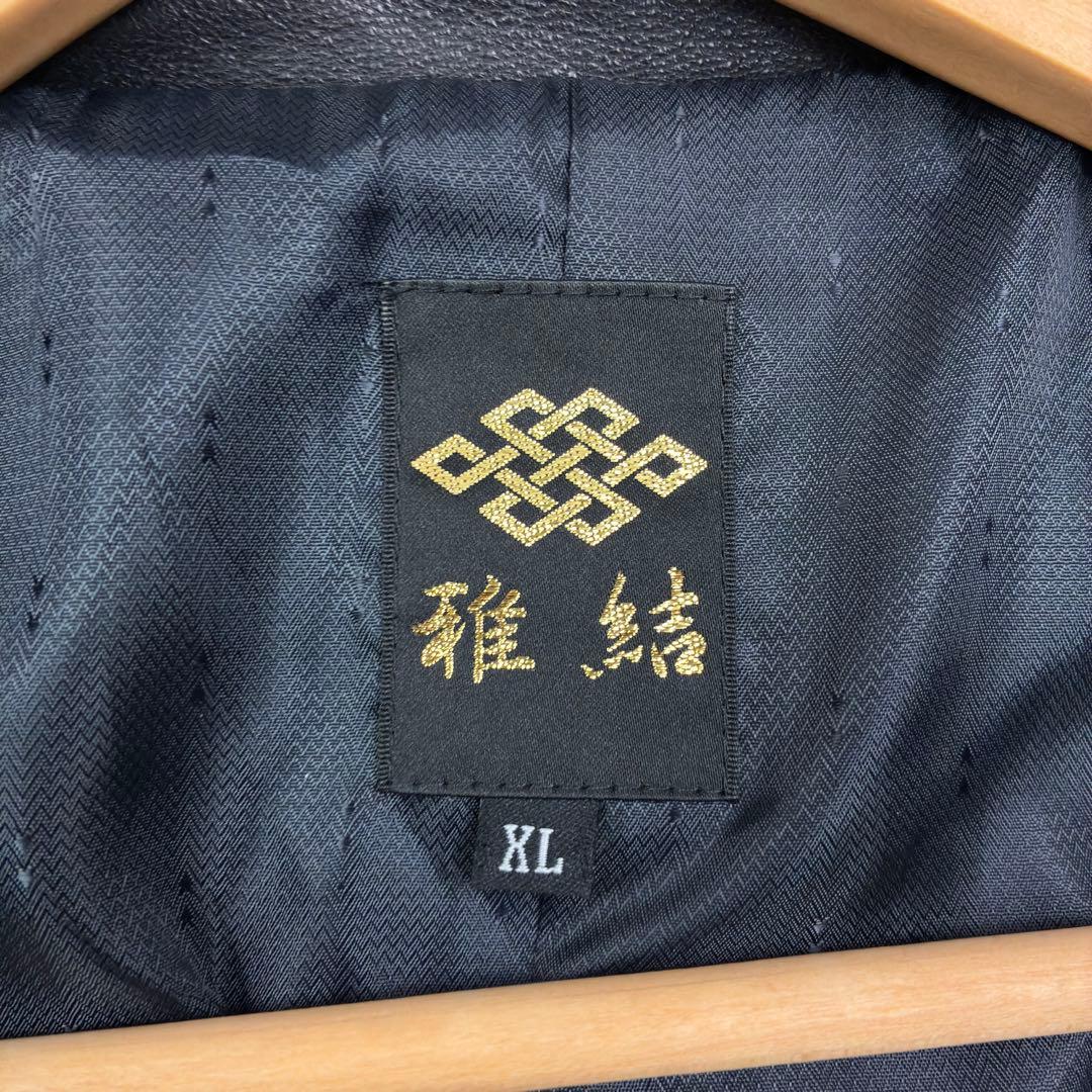 美品　雅結　和柄型押し　ラムレザー　シングルライダース　レザージャケット　XL