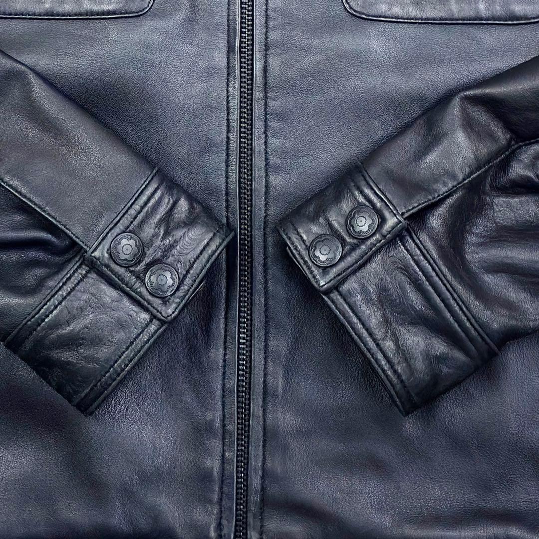 美品　雅結　和柄型押し　ラムレザー　シングルライダース　レザージャケット　XL