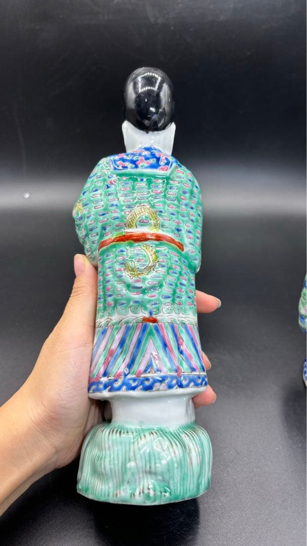 中国美術 古玩 色絵陶人形 陶器人形 高さ約26cm 置物 オブジェ 古董品