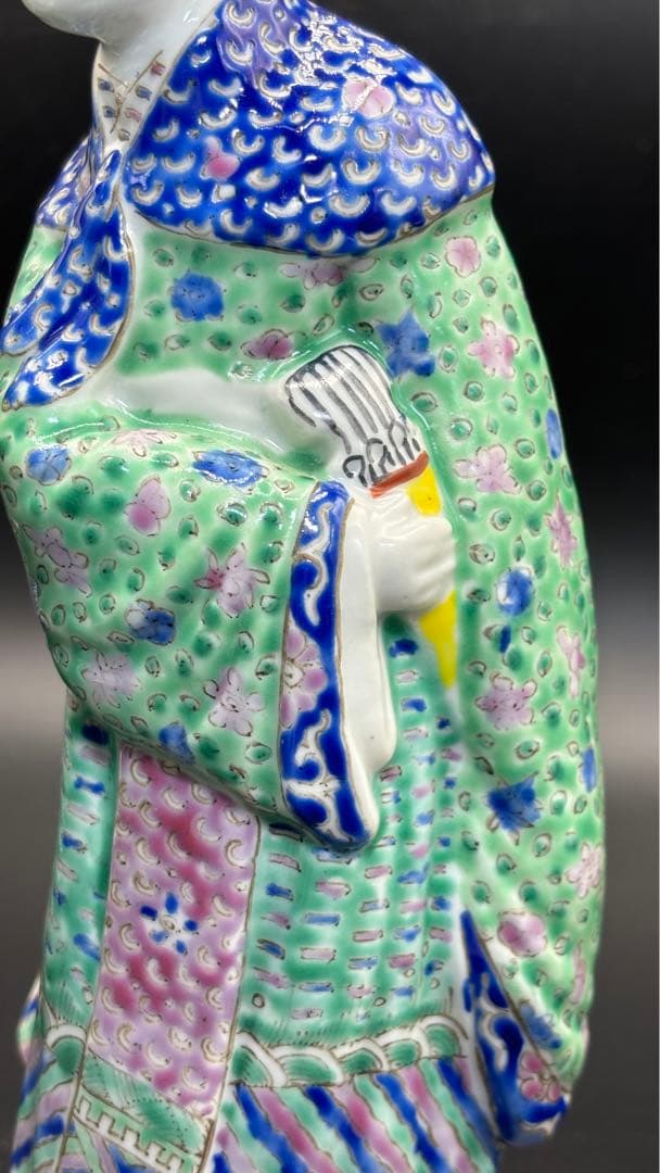 中国美術 古玩 色絵陶人形 陶器人形 高さ約26cm 置物 オブジェ 古董品