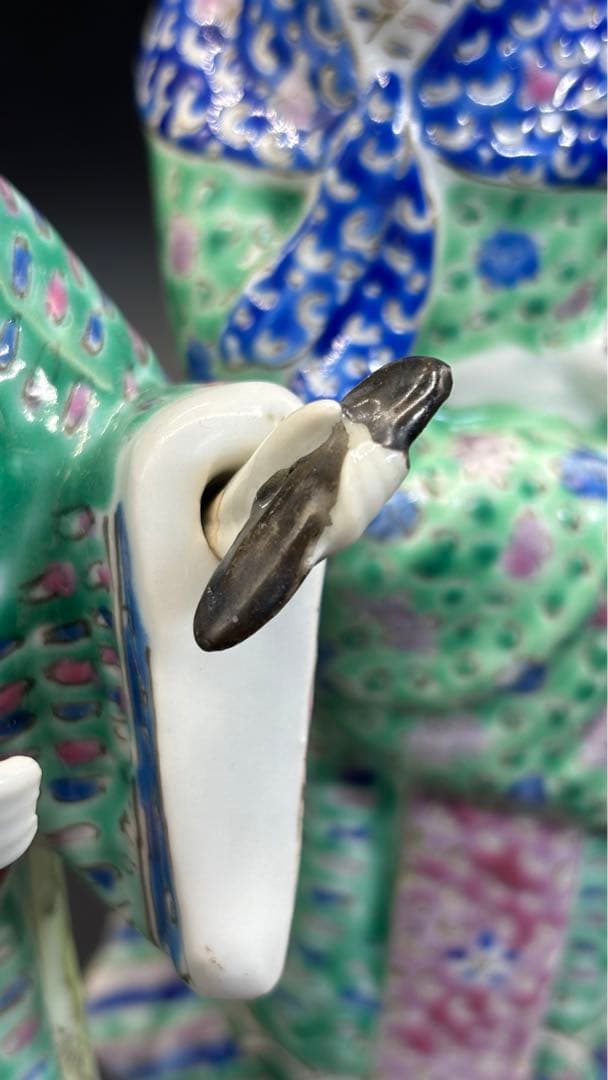 中国美術 古玩 色絵陶人形 陶器人形 高さ約26cm 置物 オブジェ 古董品