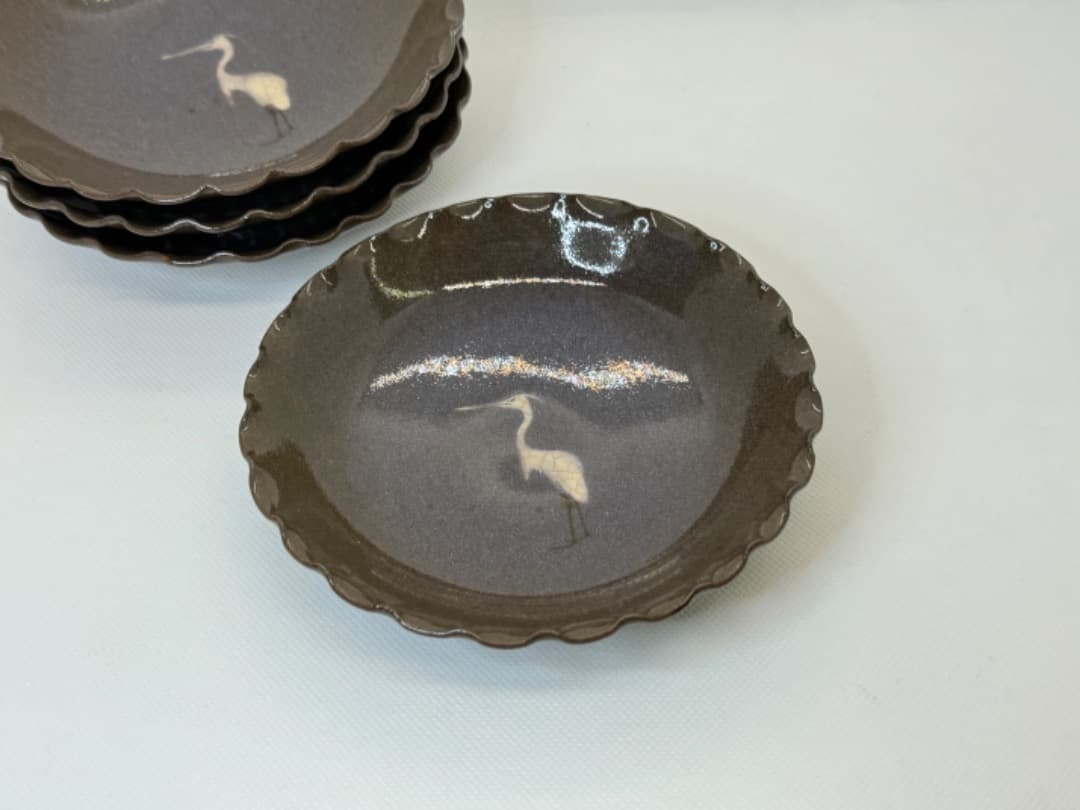 白鷺サギ絵皿(現川焼) ４客