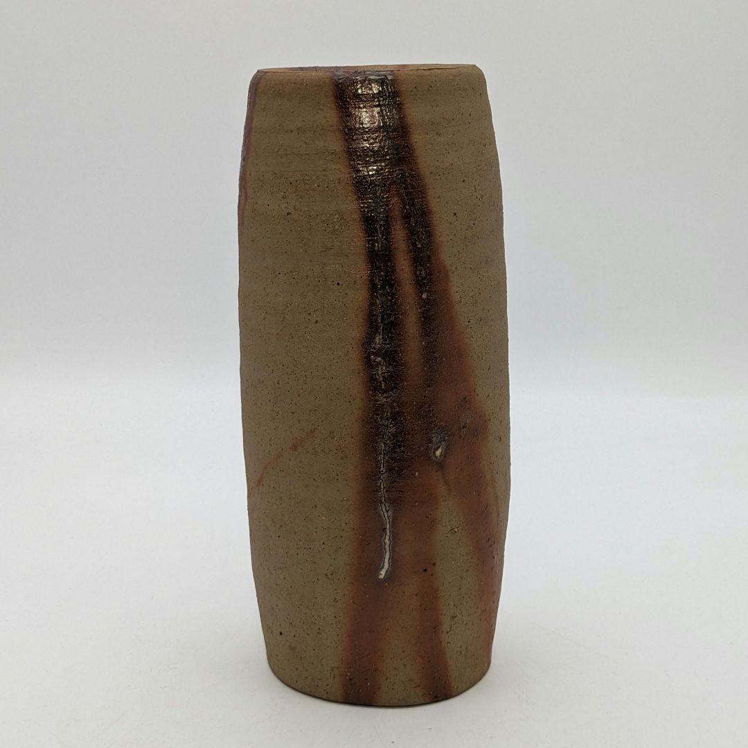 岡山県重要無形文化財 藤原建 備前焼 緋襷筒花入 四方桟共箱 花器 花瓶 置物