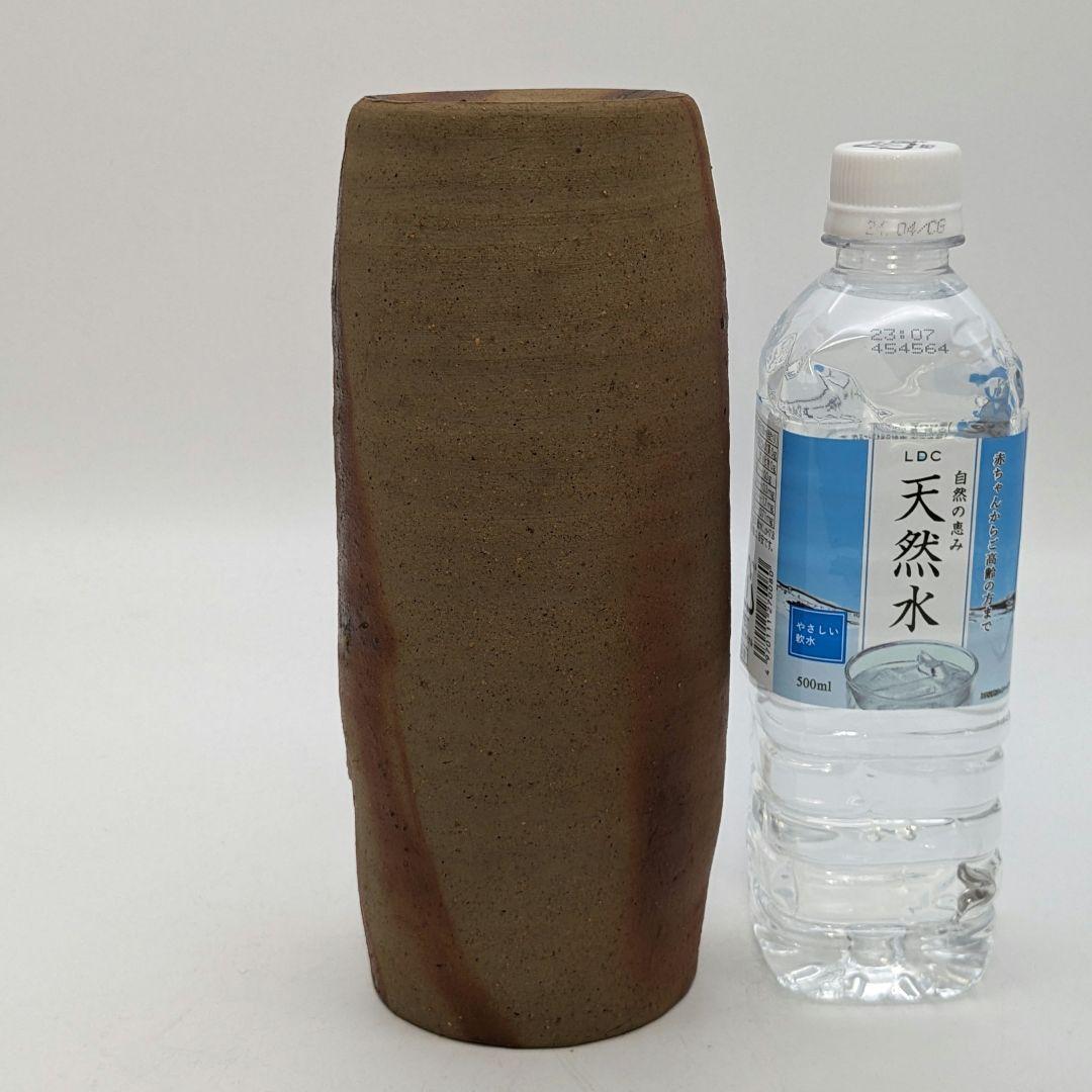 岡山県重要無形文化財 藤原建 備前焼 緋襷筒花入 四方桟共箱 花器 花瓶 置物