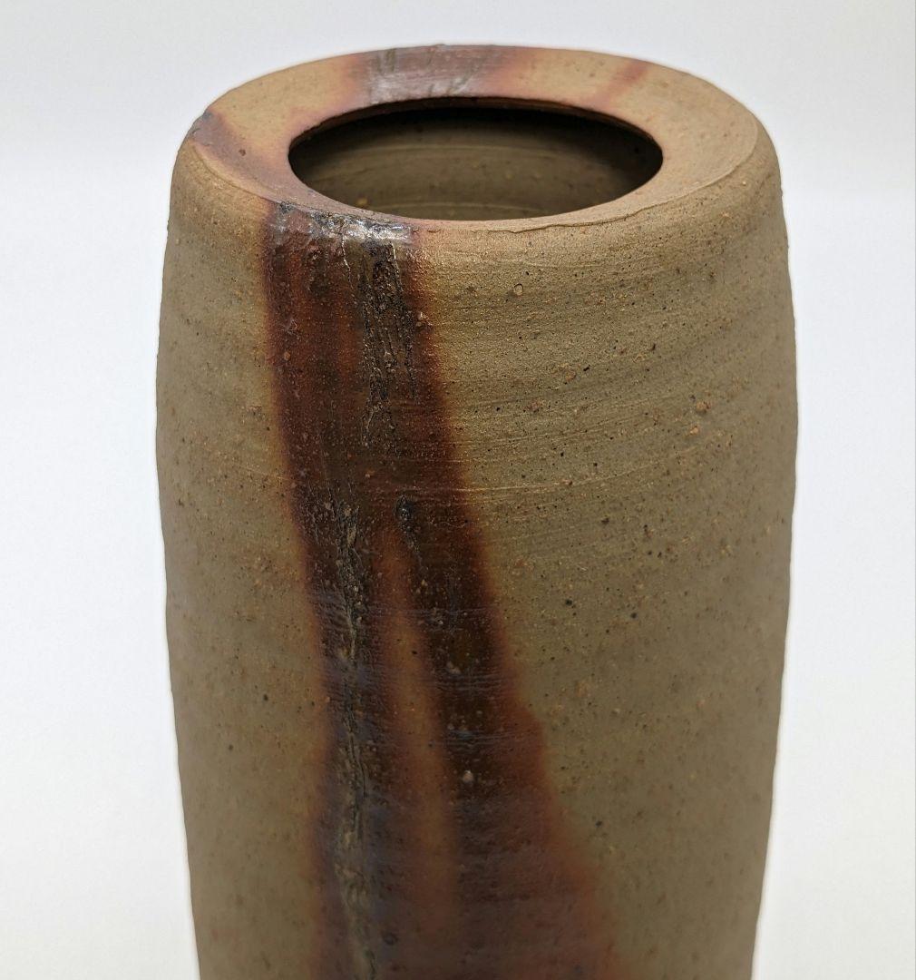 岡山県重要無形文化財 藤原建 備前焼 緋襷筒花入 四方桟共箱 花器 花瓶 置物