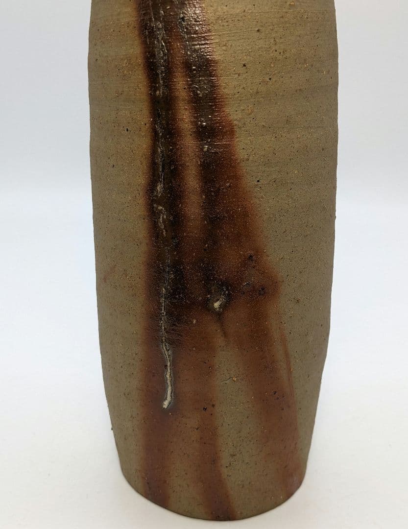 岡山県重要無形文化財 藤原建 備前焼 緋襷筒花入 四方桟共箱 花器 花瓶 置物