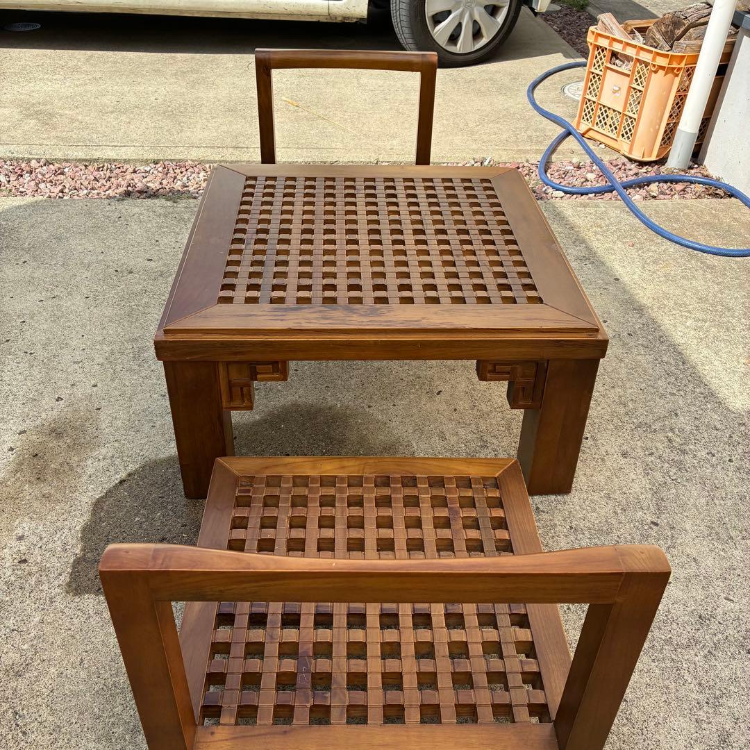 ローテーブル　ローチェア2脚セット　コーヒーテーブル　アンティーク　アジアン