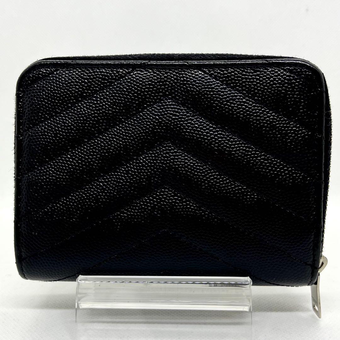 極美品✨イヴサンローラン 二つ折り財布 カサンドラ キャビアスキン Vステッチ