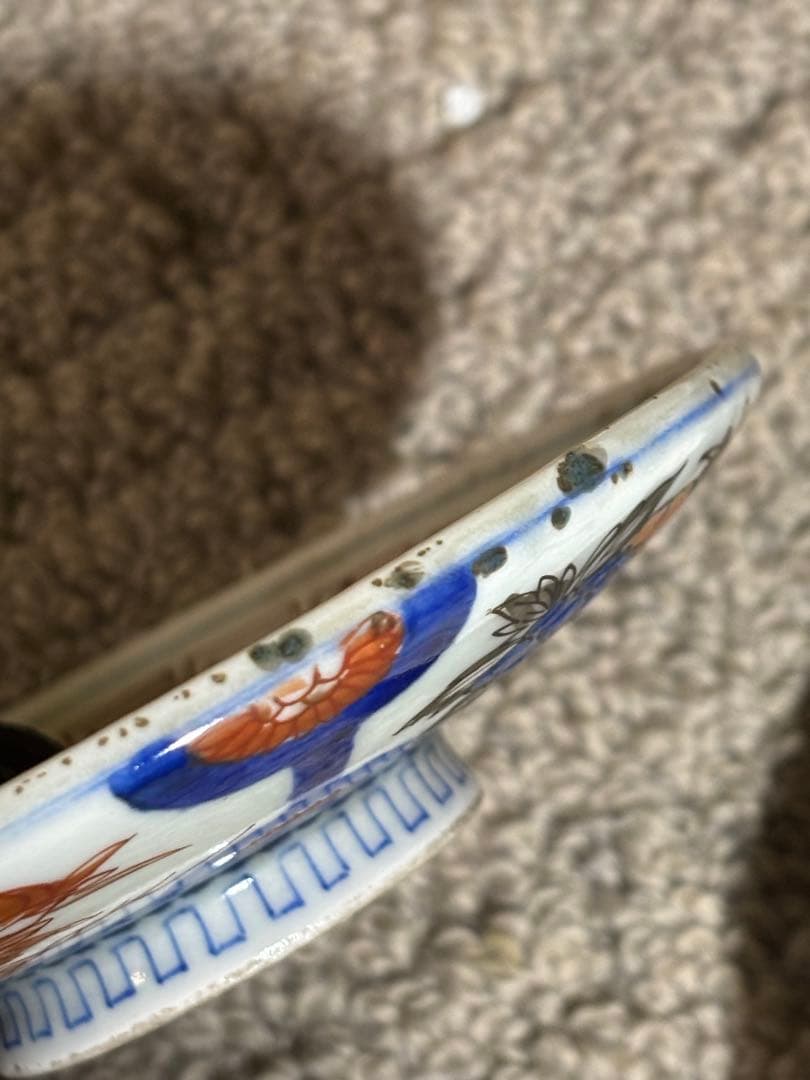 古伊万里色絵金彩蓋茶碗 江戸〜明治期 蓋付き御茶碗 麒麟 銘あり 染付 骨董品