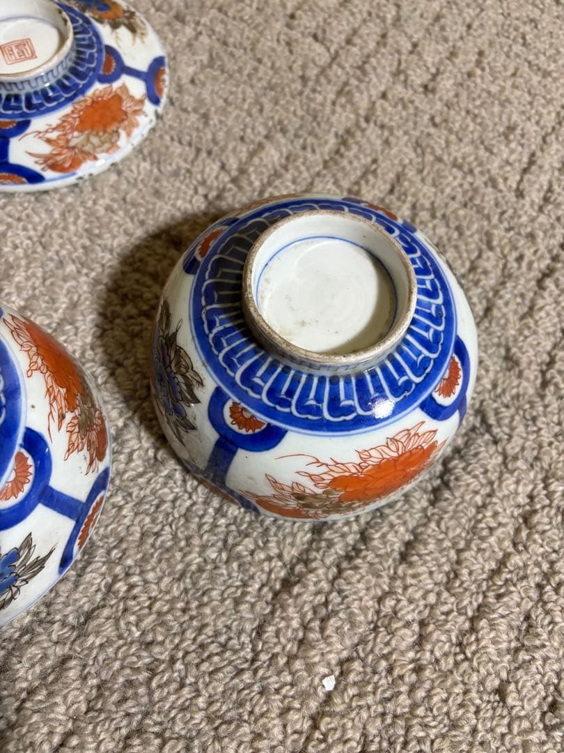 古伊万里色絵金彩蓋茶碗 江戸〜明治期 蓋付き御茶碗 麒麟 銘あり 染付 骨董品