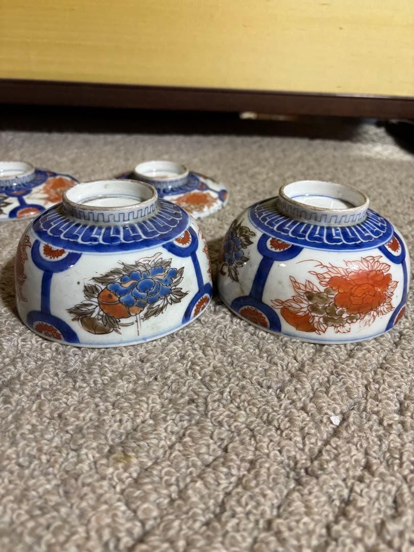 古伊万里色絵金彩蓋茶碗 江戸〜明治期 蓋付き御茶碗 麒麟 銘あり 染付 骨董品