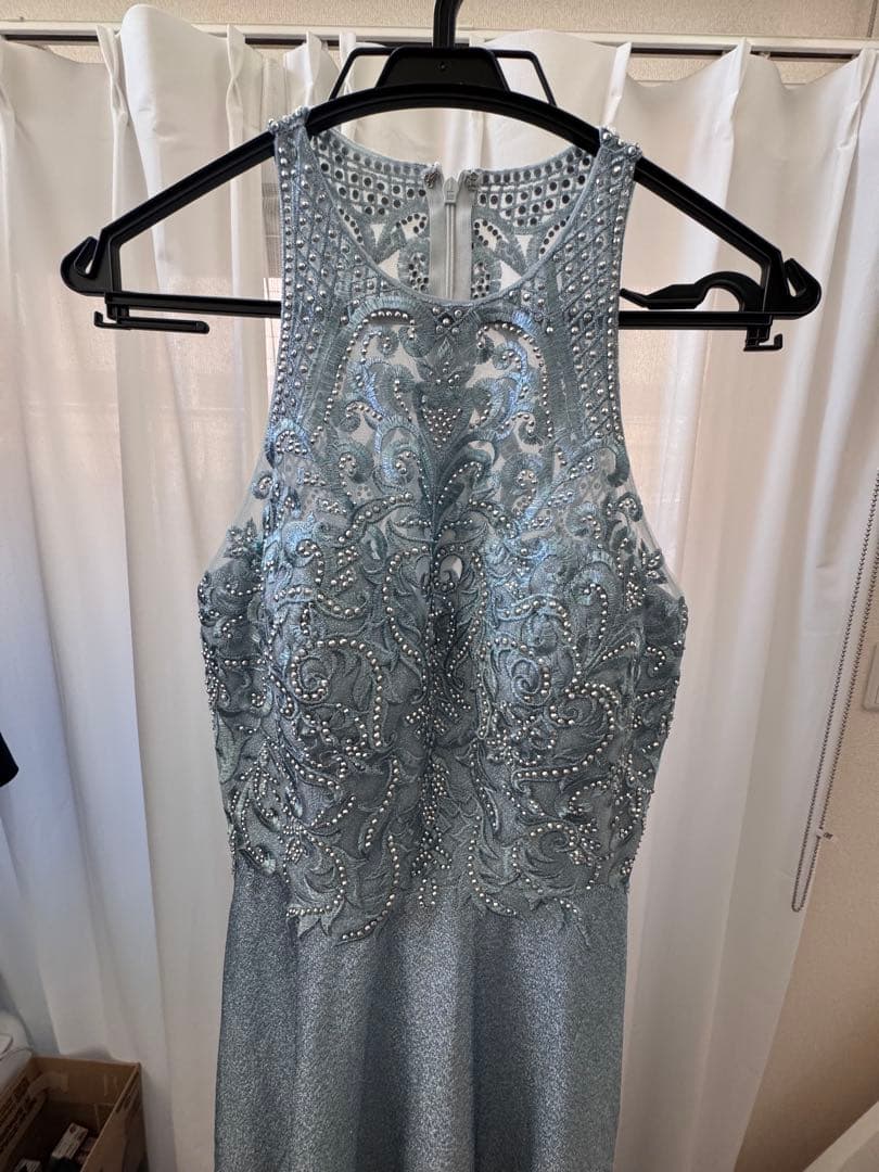 ロングドレス　水色/ビーズ、ストーン刺繍（キャバ/クラブ）